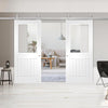 Top Mounted Stainless Steel Sliding Track & Double Door - Suffolk Doors - Clear Glass - White Primed