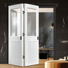 SpaceEasi Top Mounted Black Folding Track & Double Door - Suffolk Door - Clear Glass - White Primed