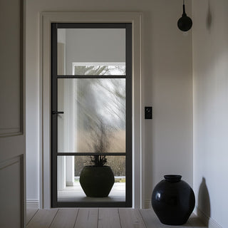 Image: Sutton Black Internal Door - With Clear & Cross Reeded Glass - Prefinished