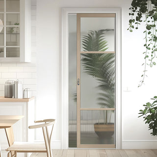 Image: Sutton Blonde Oak Single Evokit Pocket Door - With Clear & Reeded Glass - Prefinished