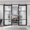 Top Mounted Black Sliding Track & Double Door - Sutton Black Internal Door - With Clear & Reeded Glass - Prefinished