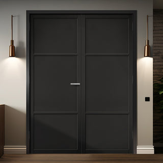 Image: Sutton Panel Black Internal Door Pair - Prefinished