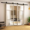 Top Mounted Black Sliding Track & Double Door - Sutton Blonde Oak Internal Door - With Clear & Reeded Glass - Prefinished