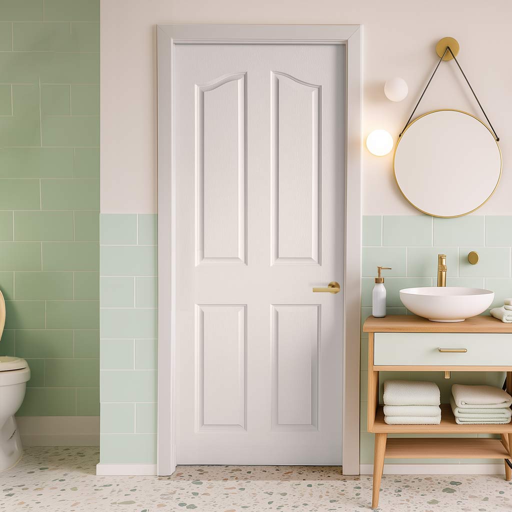 Swept Top Lightly Grained Internal PVC 4 Panel Door - Suitable for Bathrooms