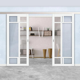 Image: Double Sliding Door & Premium Wall Track - Eco-Urban® Sydney 5 Pane Doors DD6417G Clear Glass - 6 Colour Options