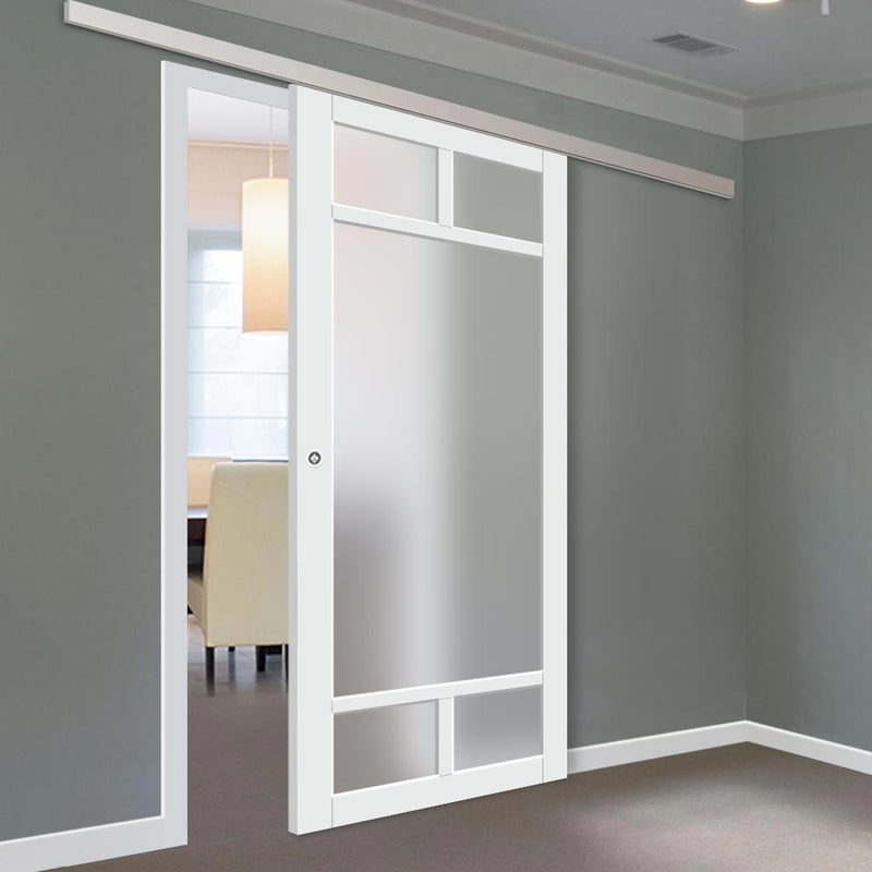 Single Sliding Door & Premium Wall Track - Eco-Urban® Sydney 5 Pane Door DD6417SG Frosted Glass - 6 Colour Options