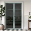 Brooklyn 4 Pane Solid Wood Internal Door Pair UK Made DD6308 - Tinted Glass - Eco-Urban® Sage Sky Premium Primed