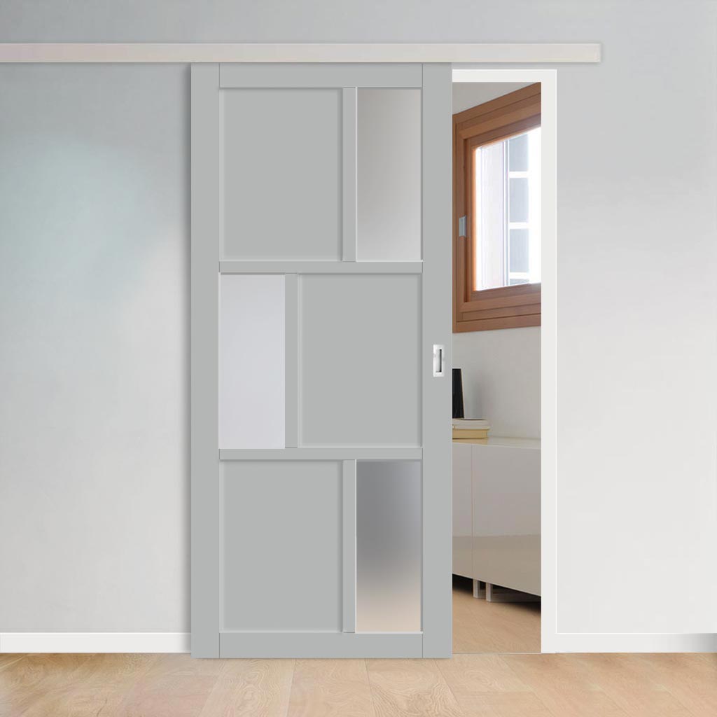 Single Sliding Door & Premium Wall Track - Eco-Urban® Tokyo 3 Pane 3 Panel Door DD6423SG Frosted Glass - 6 Colour Options