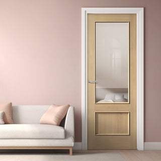 Image: Murcia Oak Panel Internal Door - Clear Glass - Prefinished