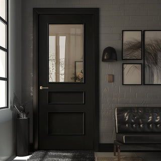 Image: Toledo Black Panel Internal Door - Clear Glass - Prefinished
