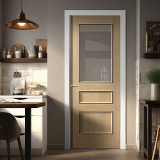 Image: Toledo Oak Panel Internal Door - Clear Glass - Prefinished