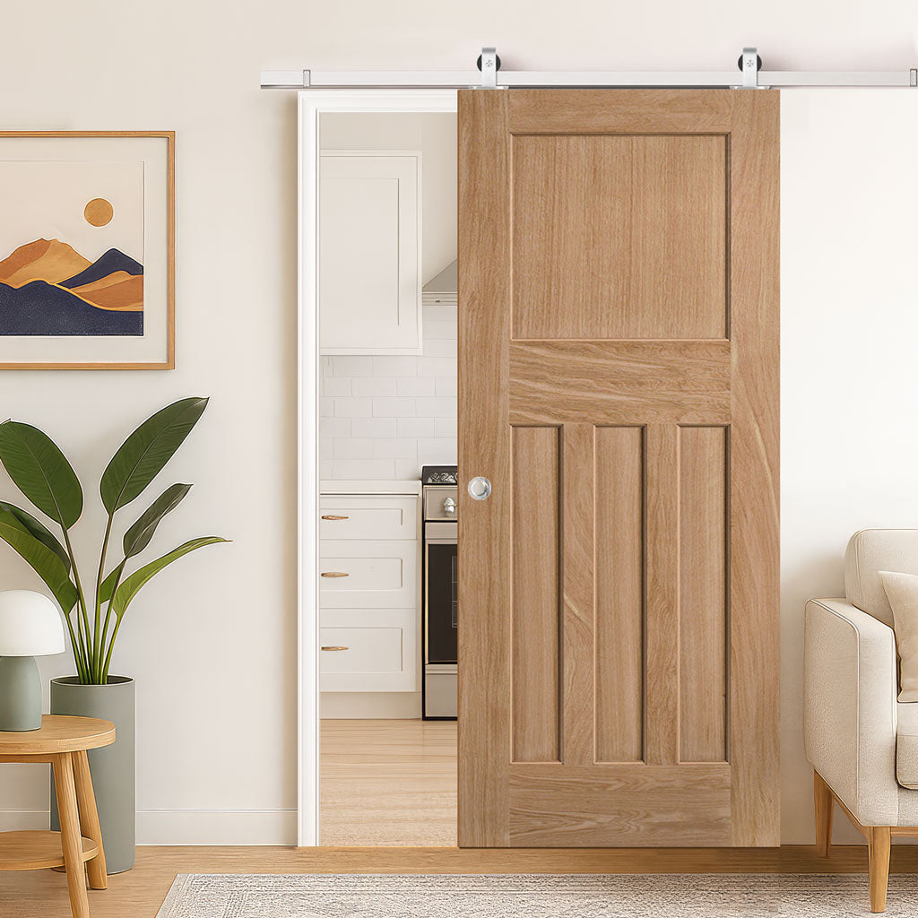 Top Mounted Stainless Steel Sliding Track & Door - DX30's Panel Oak Internal Door