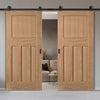 Top Mounted Black Sliding Track & Double Door - DX30's Panel Oak Primed Internal Door