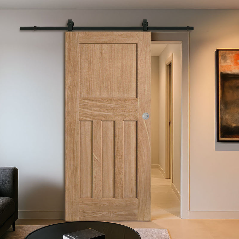 Top Mounted Black Sliding Track & Door - DX30's Panel Oak Internal Door