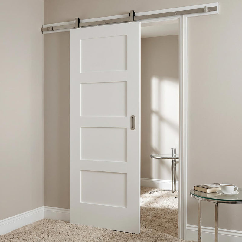 Top Mounted Stainless Steel Sliding Track & Door - Shaker 4P Door - White Primed