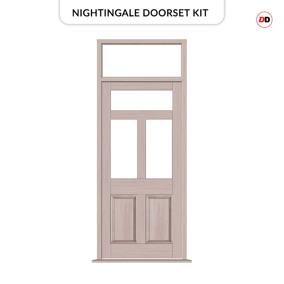 Exterior Victorian Nightingale 3L 2P Front Door with Transom - Customisable: Size, Colour, Glass Options
