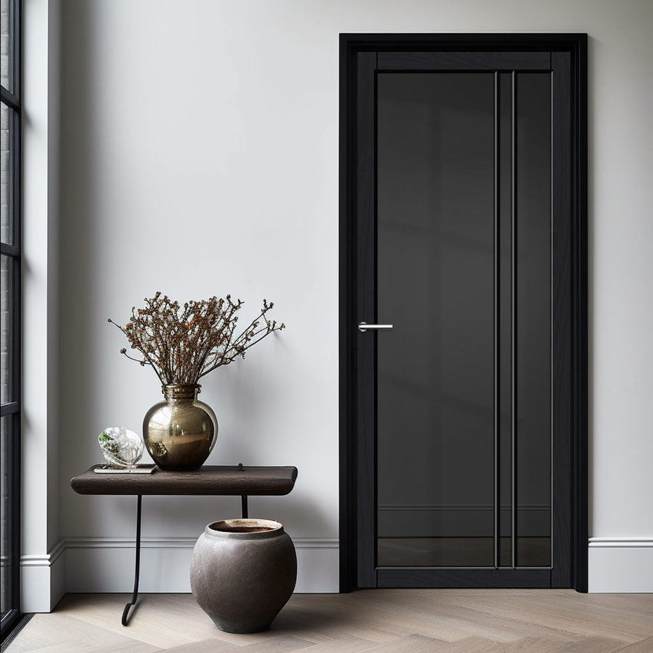 Milano Solid Wood Internal Door UK Made DD0101T Tinted Glass - 7 Colour Options Premium Primed - Urban Lite® Bespoke Sizes