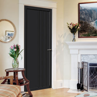 Image: Tula Panel Solid Wood Internal Door UK Made  DD0104P - Shadow Black Premium Primed - Urban Lite® Bespoke Sizes