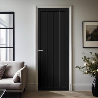 Image: Adiba Panel Solid Wood Internal Door UK Made  DD0106P - Shadow Black Premium Primed - Urban Lite® Bespoke Sizes