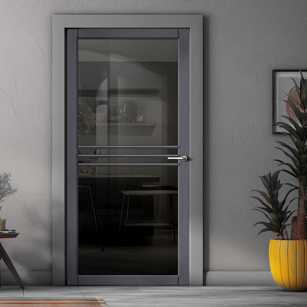 Adina Solid Wood Internal Door UK Made  DD0107T Tinted Glass - Stormy Grey Premium Primed - Urban Lite® Bespoke Sizes