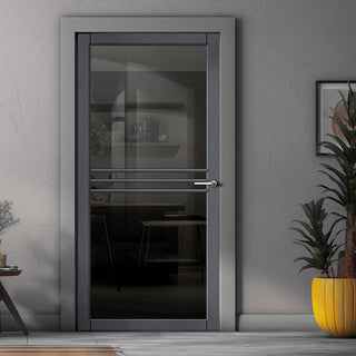 Image: Adina Solid Wood Internal Door UK Made  DD0107T Tinted Glass - Stormy Grey Premium Primed - Urban Lite® Bespoke Sizes