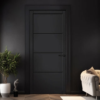 Image: Florence Panel Solid Wood Internal Door UK Made  DD0114P - Shadow Black Premium Primed - Urban Lite® Bespoke Sizes
