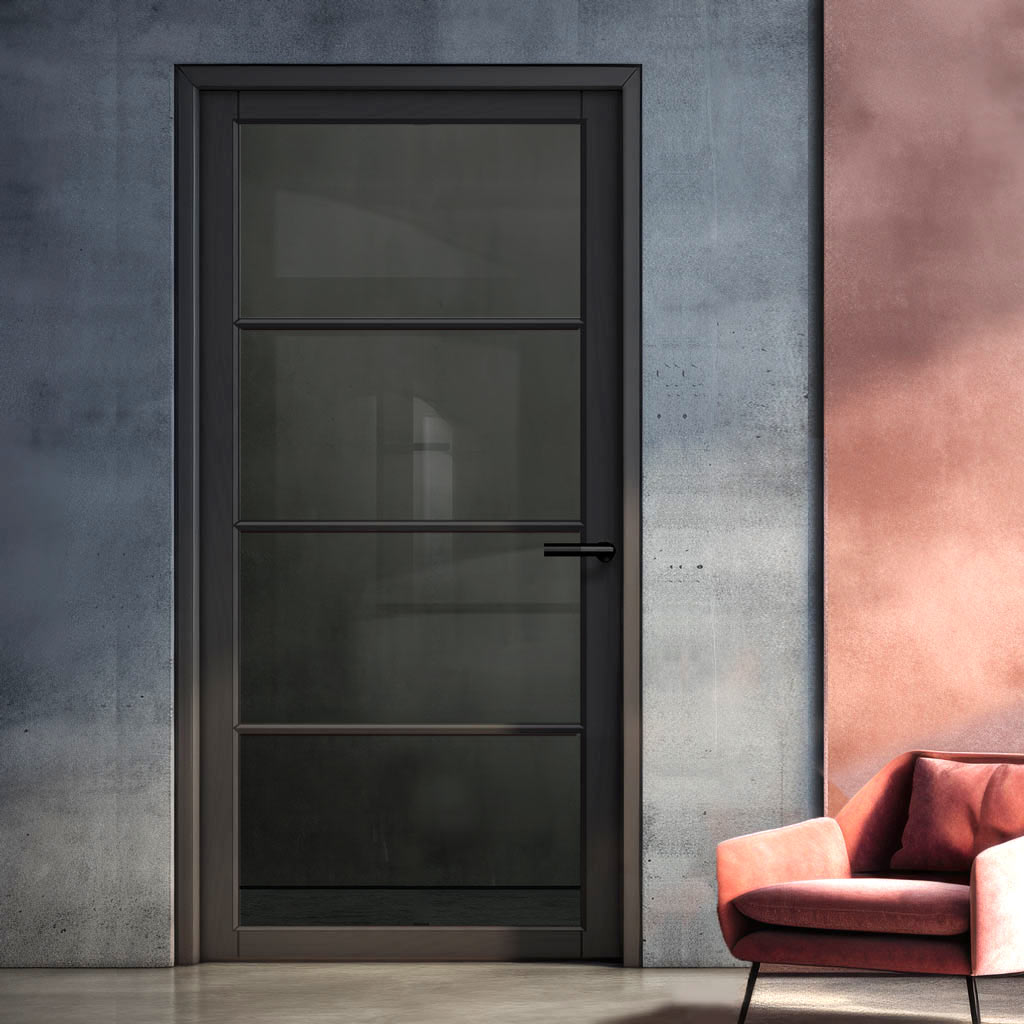 Firena Solid Wood Internal Door UK Made  DD0114T Tinted Glass - Shadow Black Premium Primed - Urban Lite® Bespoke Sizes