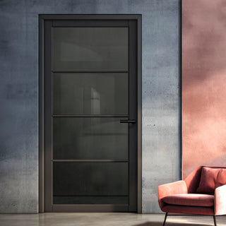 Image: Florence Solid Wood Internal Door UK Made  DD0114T Tinted Glass - Shadow Black Premium Primed - Urban Lite® Bespoke Sizes