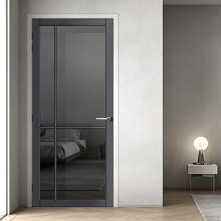 Image: Lerens Solid Wood Internal Door UK Made  DD0117T Tinted Glass - Stormy Grey Premium Primed - Urban Lite® Bespoke Sizes