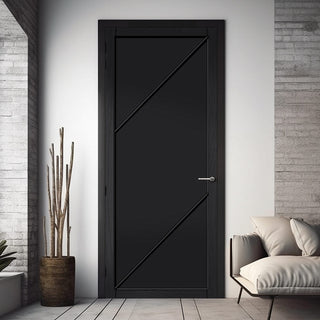 Image: Aria Panel Solid Wood Internal Door UK Made  DD0124P - Shadow Black Premium Primed - Urban Lite® Bespoke Sizes