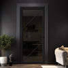 Aria Solid Wood Internal Door UK Made  DD0124T Tinted Glass - Shadow Black Premium Primed - Urban Lite® Bespoke Sizes