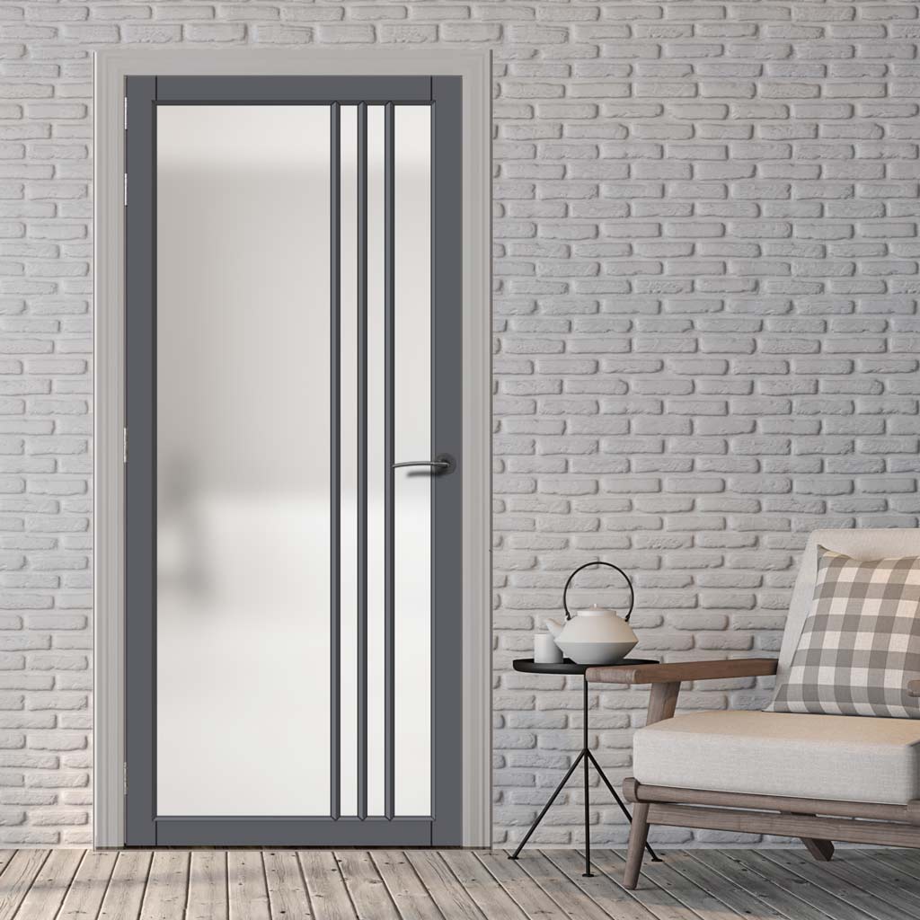 Bella Solid Wood Internal Door UK Made  DD0103F Frosted Glass - Stormy Grey Premium Primed - Urban Lite® Bespoke Sizes