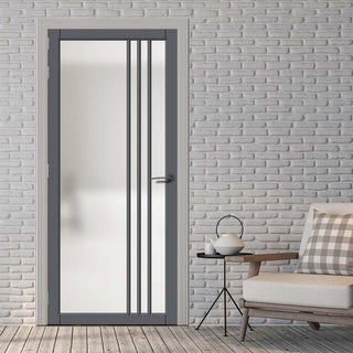 Image: Bella Solid Wood Internal Door UK Made  DD0103F Frosted Glass - Stormy Grey Premium Primed - Urban Lite® Bespoke Sizes