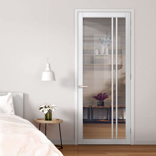 Image: Milano Solid Wood Internal Door UK Made DD0101C Clear Glass - 7 Colour Options Premium Primed - Urban Lite® Bespoke Sizes