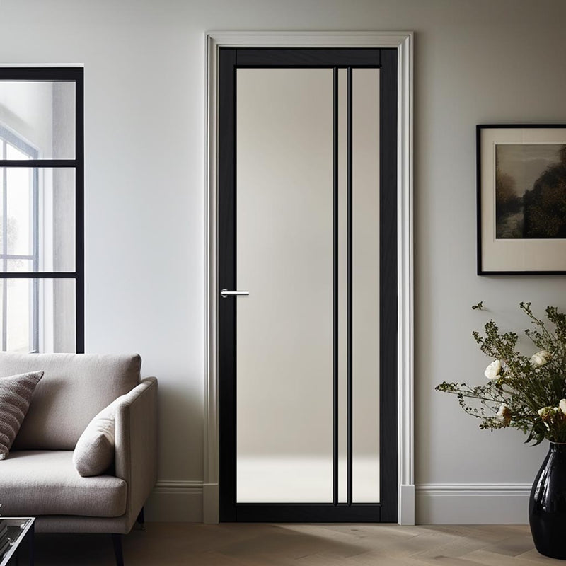Milano Solid Wood Internal Door UK Made DD0101F Frosted Glass - 7 Colour Options Premium Primed - Urban Lite® Bespoke Sizes