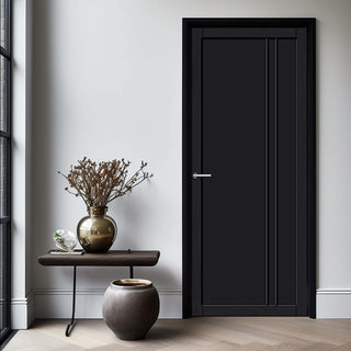 Image: Milano Panel Solid Wood Internal Door UK Made  DD0101P - Shadow Black Premium Primed - Urban Lite® Bespoke Sizes