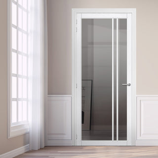 Image: Milano Solid Wood Internal Door UK Made  DD0101T Tinted Glass - Cloud White Premium Primed - Urban Lite® Bespoke Sizes