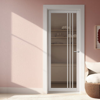 Image: Galeria Solid Wood Internal Door UK Made  DD0102C Clear Glass - Cloud White Premium Primed - Urban Lite® Bespoke Sizes