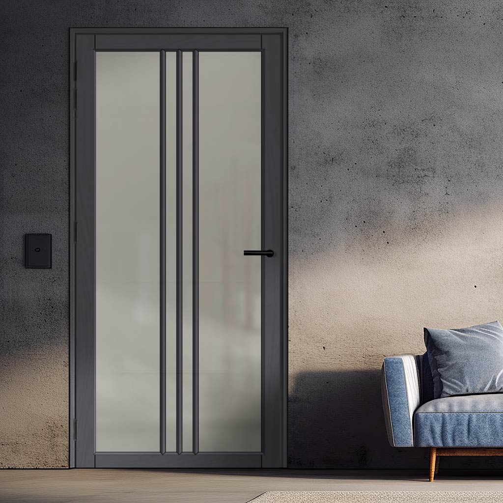 Galeria Solid Wood Internal Door UK Made  DD0102F Frosted Glass - Stormy Grey Premium Primed - Urban Lite® Bespoke Sizes