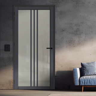 Image: Galeria Solid Wood Internal Door UK Made  DD0102F Frosted Glass - Stormy Grey Premium Primed - Urban Lite® Bespoke Sizes