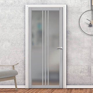 Image: Galeria Solid Wood Internal Door UK Made  DD0102F Frosted Glass - Mist Grey Premium Primed - Urban Lite® Bespoke Sizes