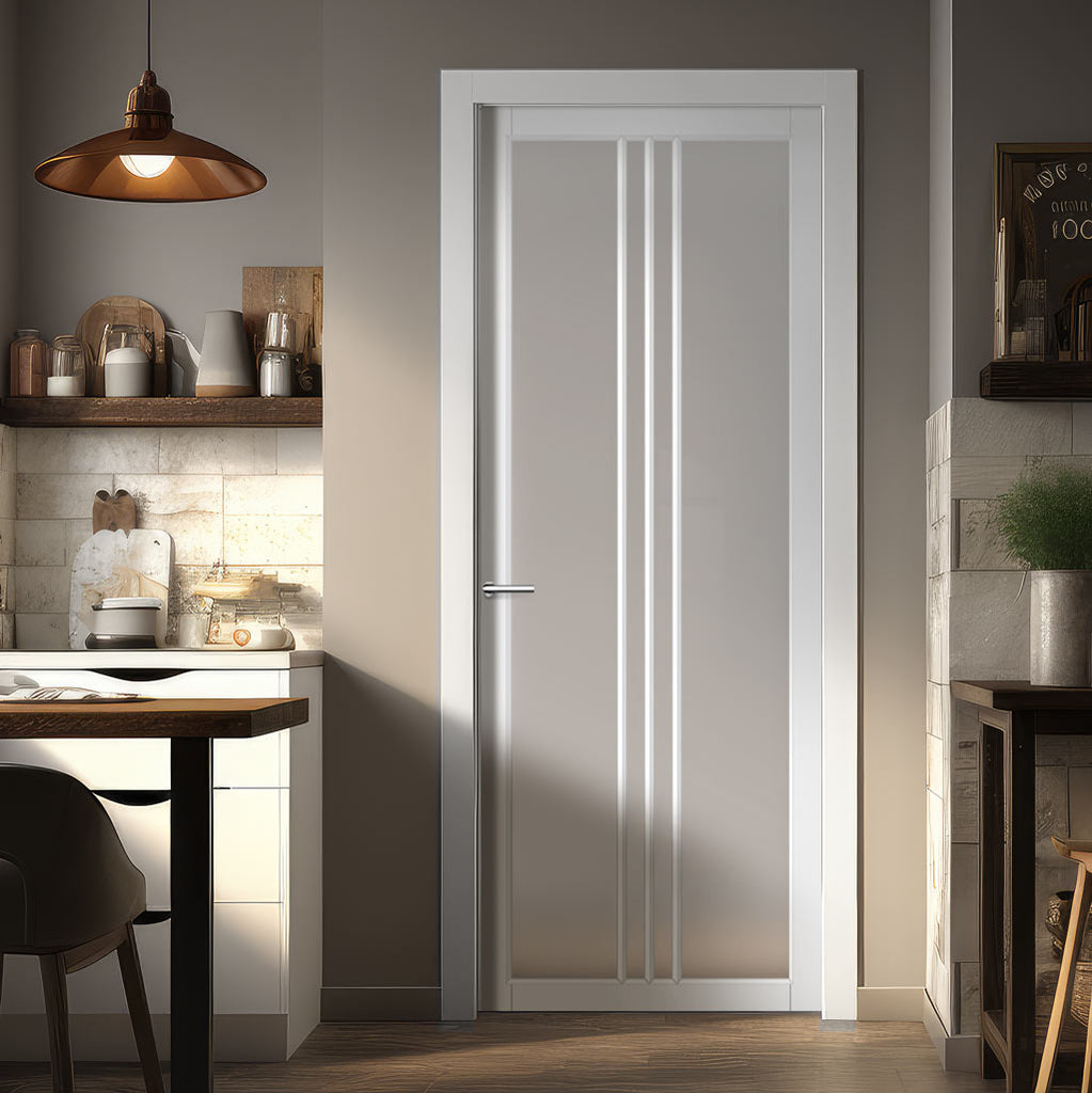 Galeria Solid Wood Internal Door UK Made  DD0102F Frosted Glass - Cloud White Premium Primed - Urban Lite® Bespoke Sizes