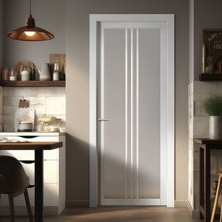 Image: Galeria Solid Wood Internal Door UK Made  DD0102F Frosted Glass - Cloud White Premium Primed - Urban Lite® Bespoke Sizes