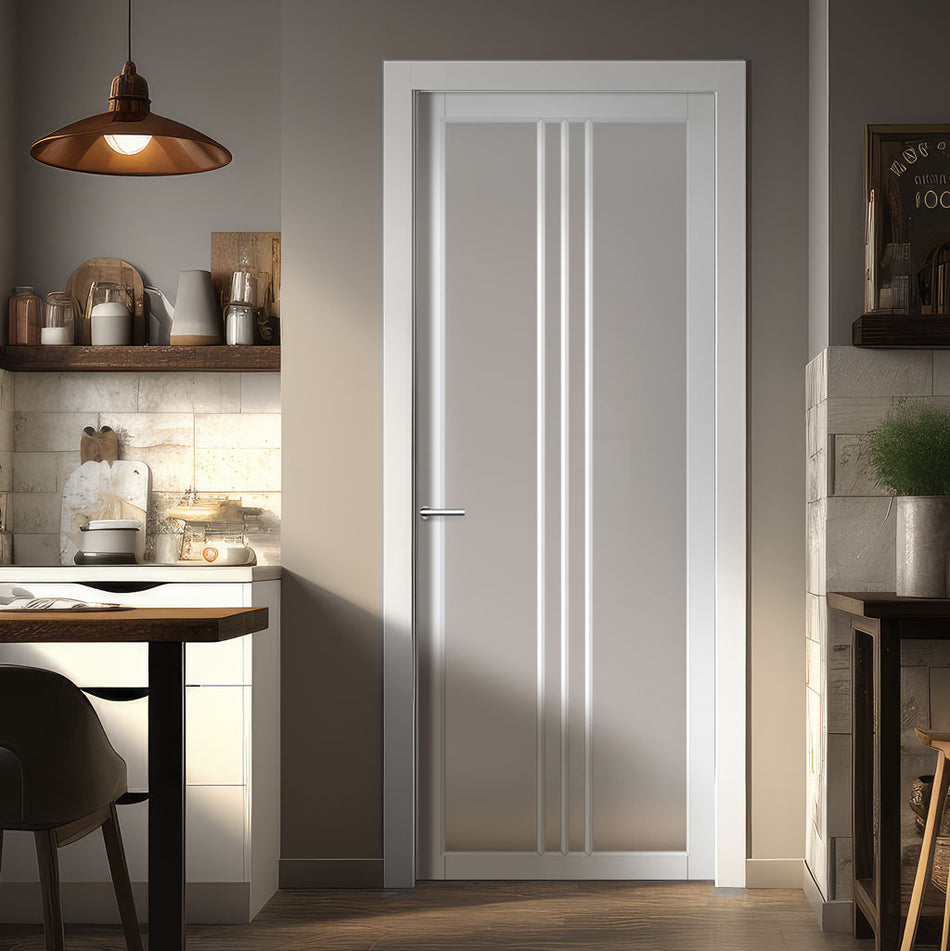 Galeria Solid Wood Internal Door UK Made DD0102F Frosted Glass - 7 Colour Options Premium Primed - Urban Lite® Bespoke Sizes