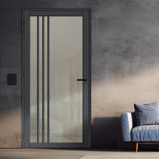 Image: Bella Solid Wood Internal Door UK Made  DD0103C Clear Glass - Stormy Grey Premium Primed - Urban Lite® Bespoke Sizes
