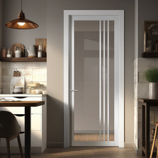 Image: Bella Solid Wood Internal Door UK Made  DD0103C Clear Glass - Cloud White Premium Primed - Urban Lite® Bespoke Sizes