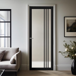 Image: Bella Solid Wood Internal Door UK Made  DD0103F Frosted Glass - Shadow Black Premium Primed - Urban Lite® Bespoke Sizes