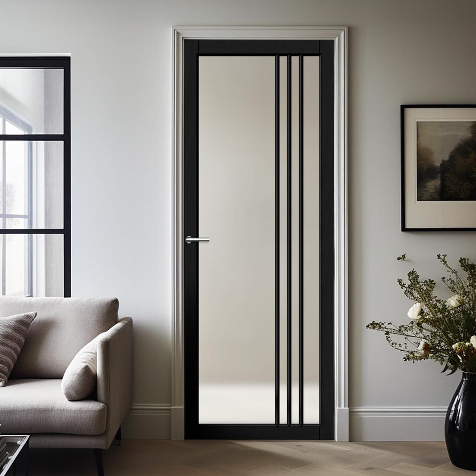 Bella Solid Wood Internal Door UK Made DD0103F Frosted Glass - 7 Colour Options Premium Primed - Urban Lite® Bespoke Sizes