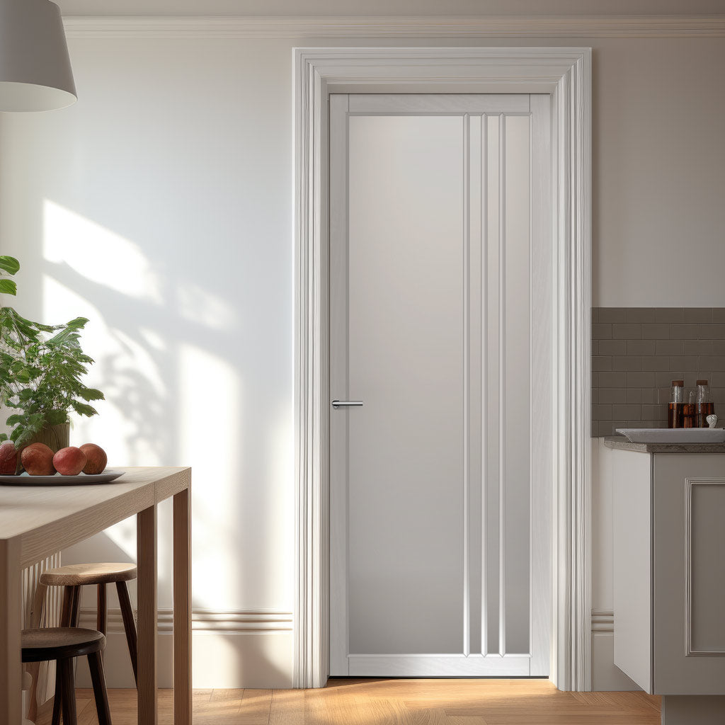 Bella Solid Wood Internal Door UK Made  DD0103F Frosted Glass - Cloud White Premium Primed - Urban Lite® Bespoke Sizes
