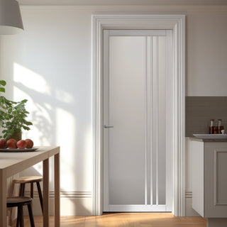 Image: Bella Solid Wood Internal Door UK Made  DD0103F Frosted Glass - Cloud White Premium Primed - Urban Lite® Bespoke Sizes